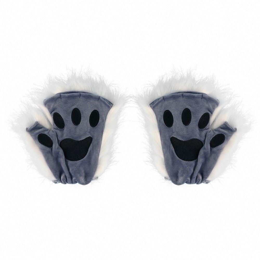 Half Finger Bear Paw Gloves Polyester Cat Paw Mittens Halloween Gloves  Cosplay