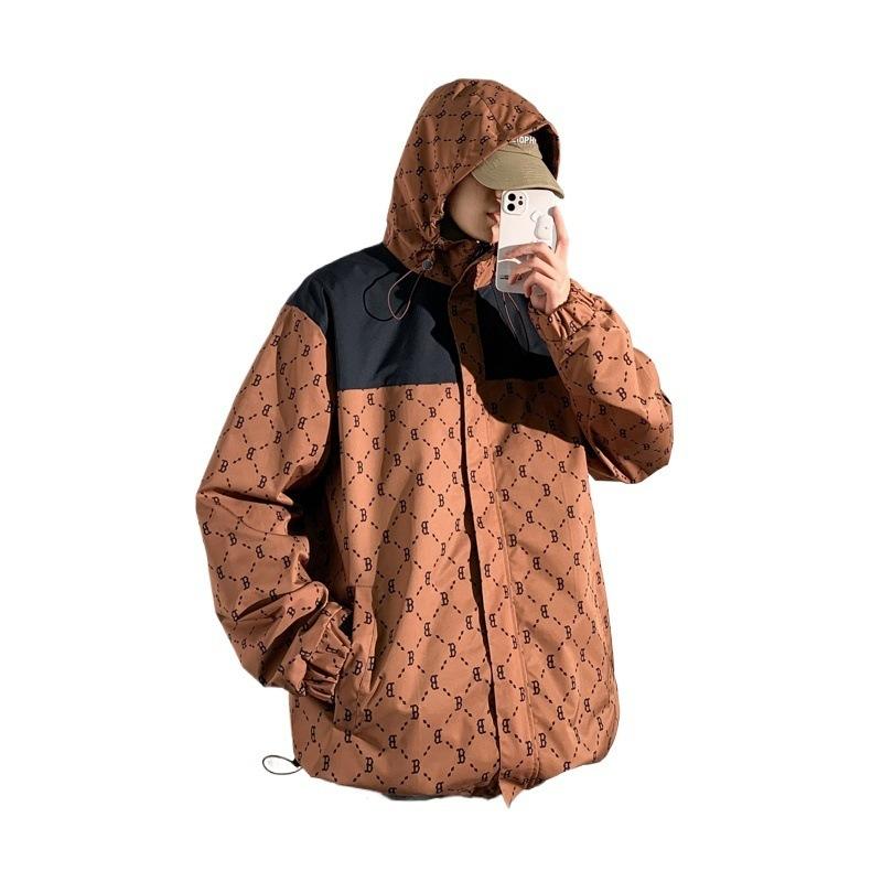 Men's Spring and Autumn Hooded Jacket, High-end Trendy Teen Ruffian Jacket