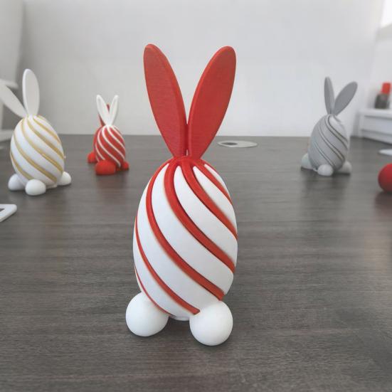 3D Printed Spiral Rabbit Figurine Two-Tone Easter Bunny Figurine Stress Relief Egg Sculpture for Home Office Desk Bookshelf Decor
