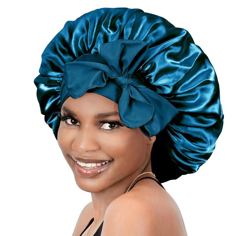 Ladies Satin Ribbon Round Cap Satin Bow Nightcap Hair Care Cap Extra Large Beauty Hair Care Cap