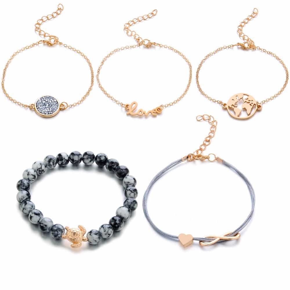 DIEZI Bohemian Turtle Charm Bracelets Bangles For Women Fashion Gold Color Strand Bracelets Sets Jewelry Party Gifts