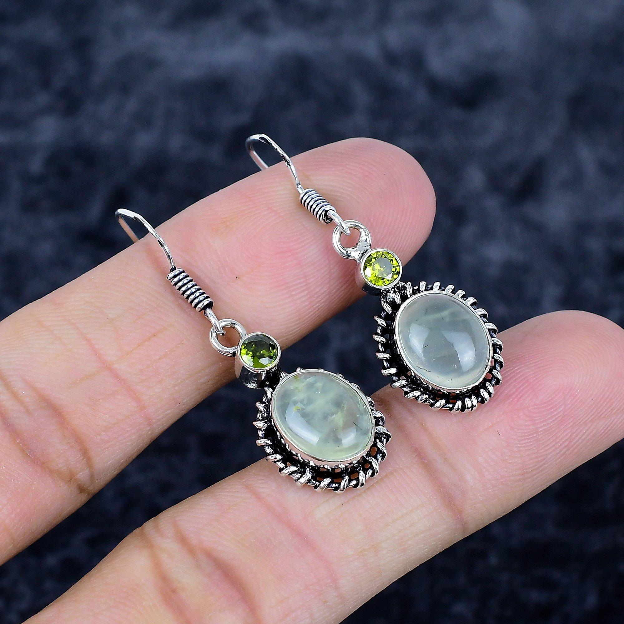 

Prehnite, Peridot Gemstone 925 Sterling Silver Jewelry Earring 1.58 MM-3465