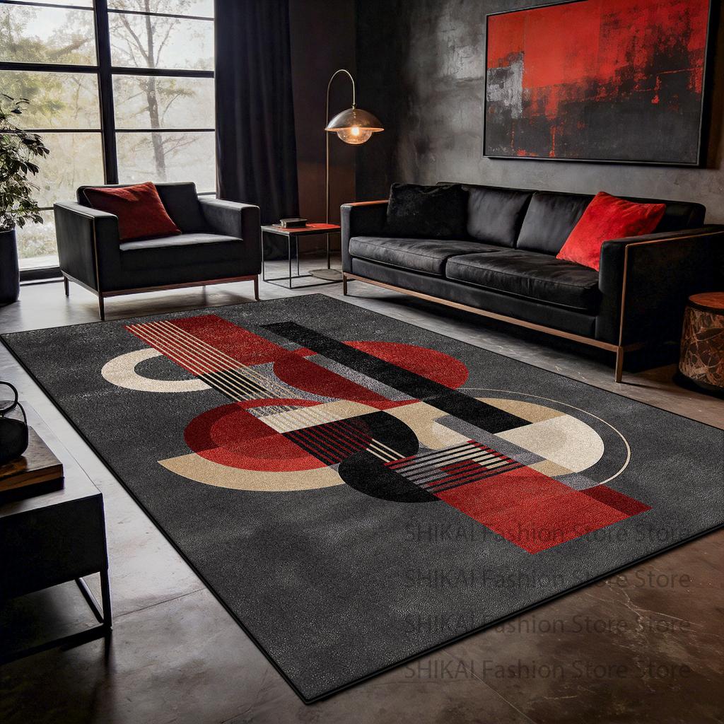 Red Gray Color Matching Art Carpet for Living Room Decoration Home Antiskid Fluffy Rug Easy Clean Short Velvet Coffee Tables Mat