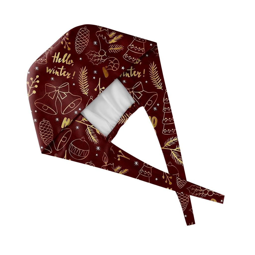 Fashion Christmas Theme Pharmacy Baotou Caps Medical Pet Clinic Doctors Surgical Hat Nurse Caring Headwear with Buttons