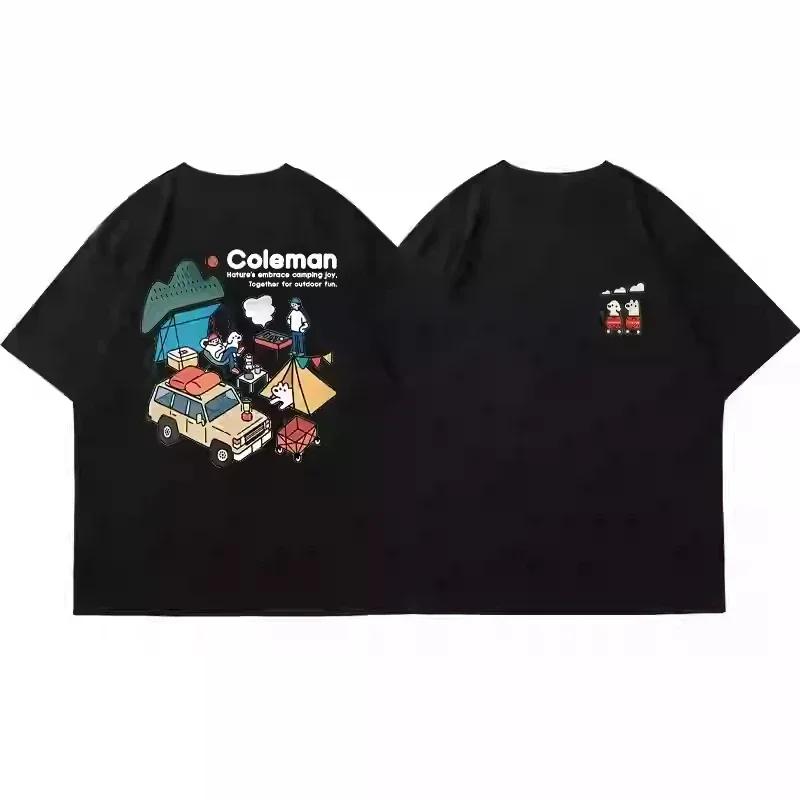 C0leman Fashion Casual Short Sleeve T-shirt Printed Fun Men Women Summer New Show Outdoor Couple Clothes Retro Tee Tops