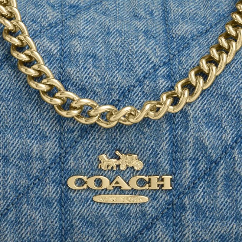 Coach Caitlin 24 Pikowany Detal Złote Elementy Materiał i Skóra Torba Tote Crossbody na Ramię Średnia Damskie torby Indygo CDZ89-IMTYV