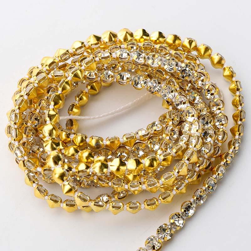 Wholesales Glass Pointback Rhinestone Chain Roll Trimming Crystal Ribbon for Garment Accessories for Shoes Boots Decoration