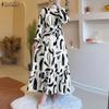 Women Casual Round Neck Loose Long Sleeve Print Dress