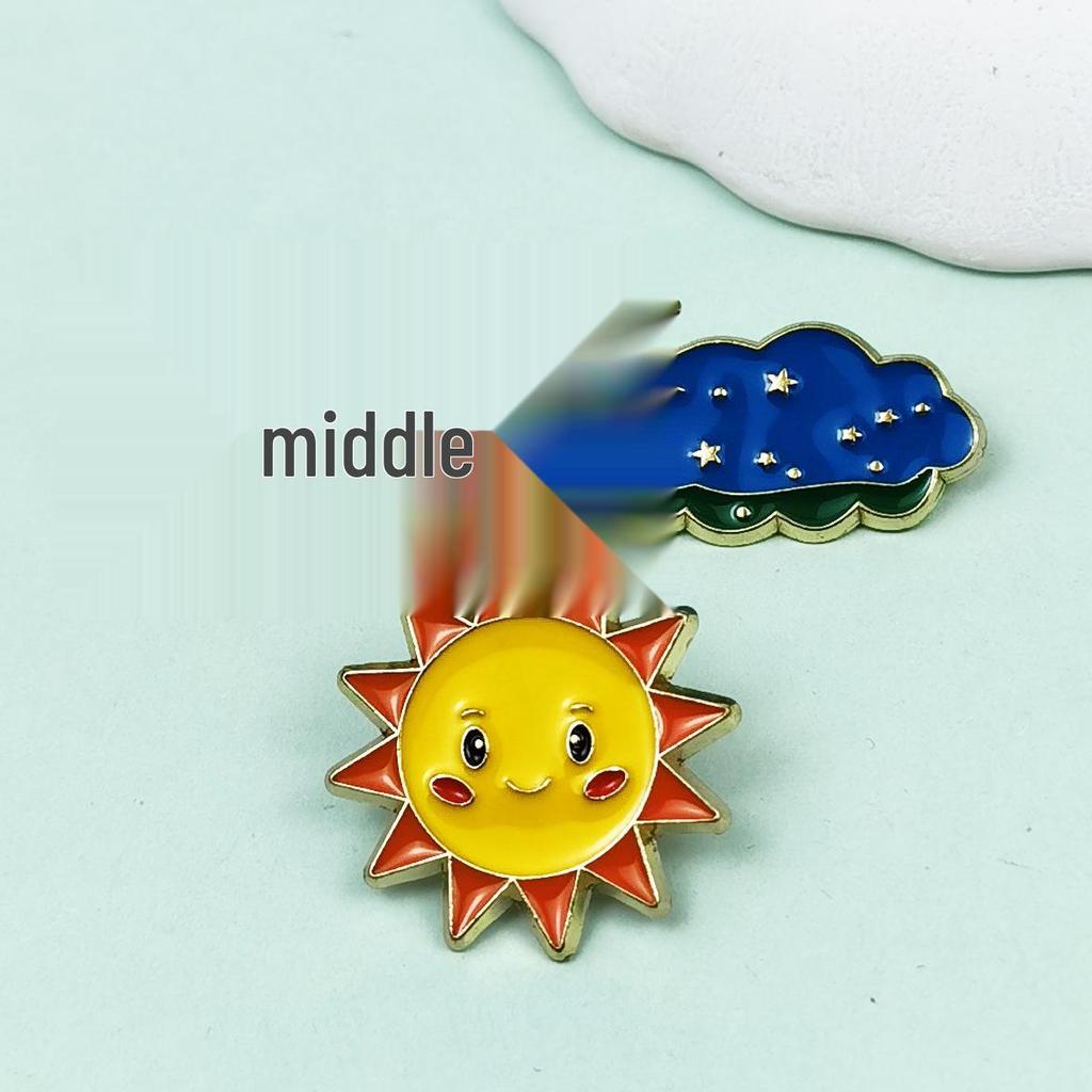 Creative Sun and Cloud Metal Brooch: Cute Geometric Expression Accent for Clothing