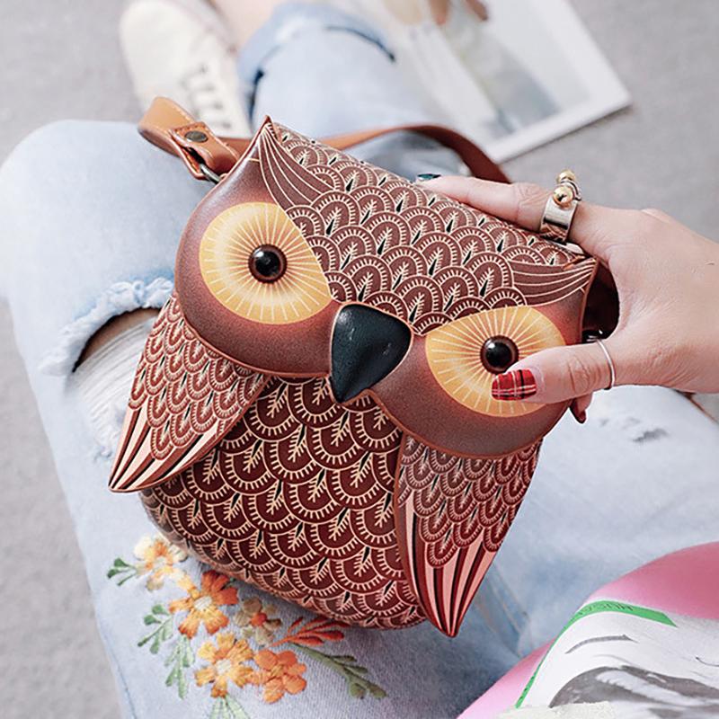 2025 European and American Retro PU Women's Shoulder Bag New Fashion Cat Bag Cartoon Owl Crossbody Bag Creative Coin Purse