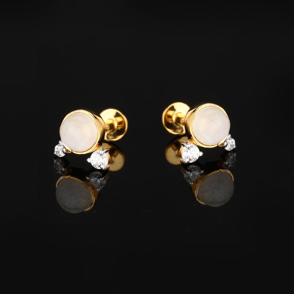 Rainbow Moonstone & CZ Earrings 925 Sterling Silver Gold Plated Fine Jewelry Gift for Her
