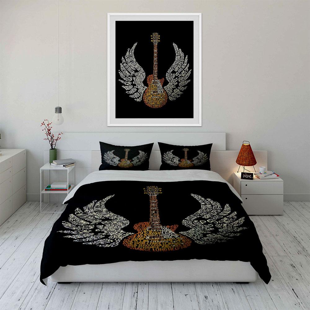 "Music Guitar with Wings Design" Bedding Duvet Cover Set Duvet Cover Pillowcases (1 * Duvet Cover 2 * Pillowcases, without duvet insert)