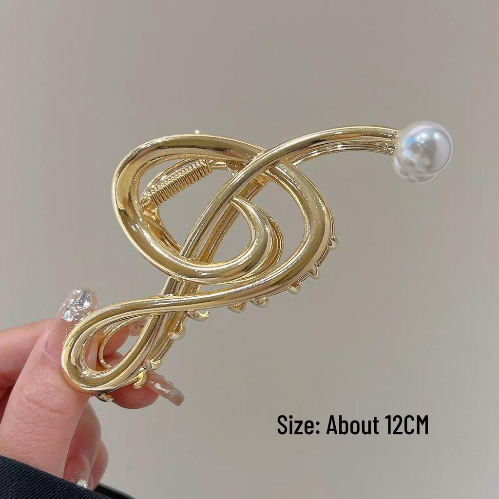 Elegant Women's Pearl & Metal Shark Hair Clip