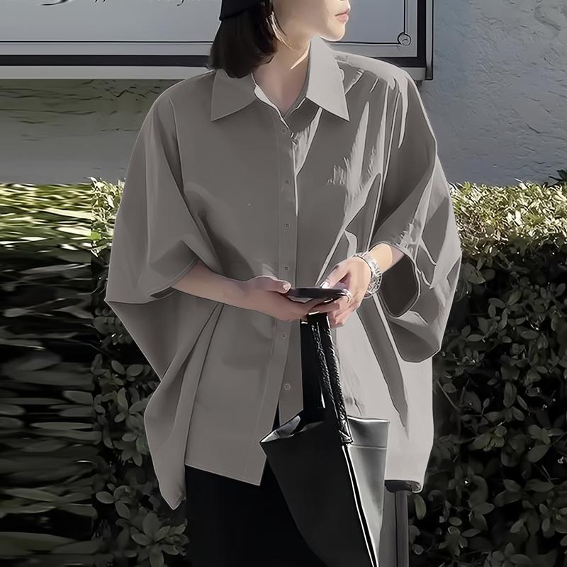ZANZEA Women Casual Turn Down Collar Batwing 3/4 Sleeve Loose Blouse