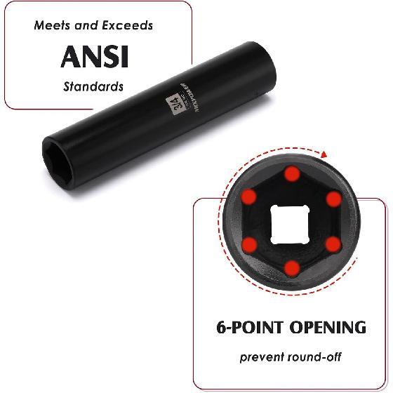 MIXPOWER 1/2" Dr. x 3/4-inch Extra Long Deep, 6 Point Impact Socket, Cr-Mo Alloy Steel, Radius Corner Design, Dual Size Markings, 5 inch Length