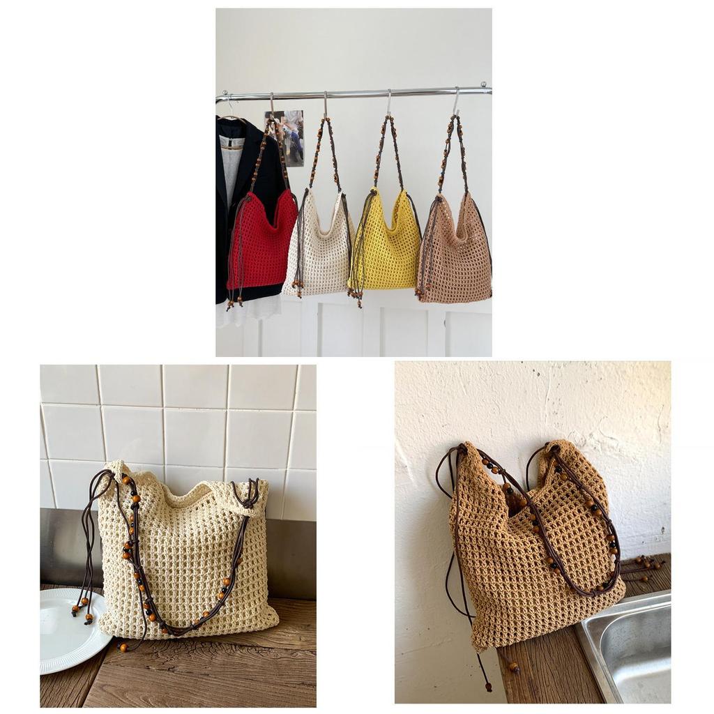 Woven Shoulder Bag With Magnetic Closure For Casual Travel And Beach Vacation