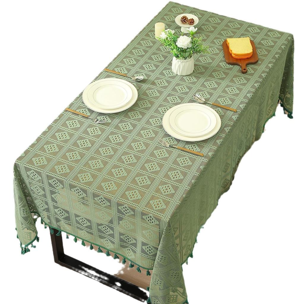 Green Hollow Tablecloth Retro Fabric Dining Table Cloth Tea Table Cover Cloth Rectangular Tablecloth