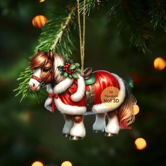 Weihnachten 2D Pferdeornament Acryl Flaches Pferd Hängedekoration Pferde Andenken Weihnachtsbaumschmuck für Pferdeliebhaber Geschenke Festliche Dekoration