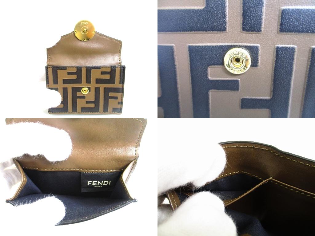 Authentische FENDI F IS FENDI FF Braun Leder Gold H/W Micro Dreifach-Geldbörse #b151 Vom Verkäufer überholt