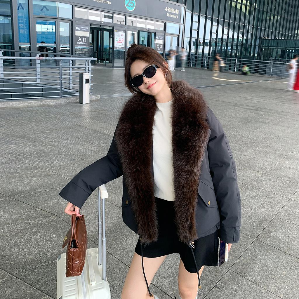 Winter new down cotton-padded clothes women's short thickened cotton-padded clothes fashionable versatile removable fur collar cotton-padded jacket