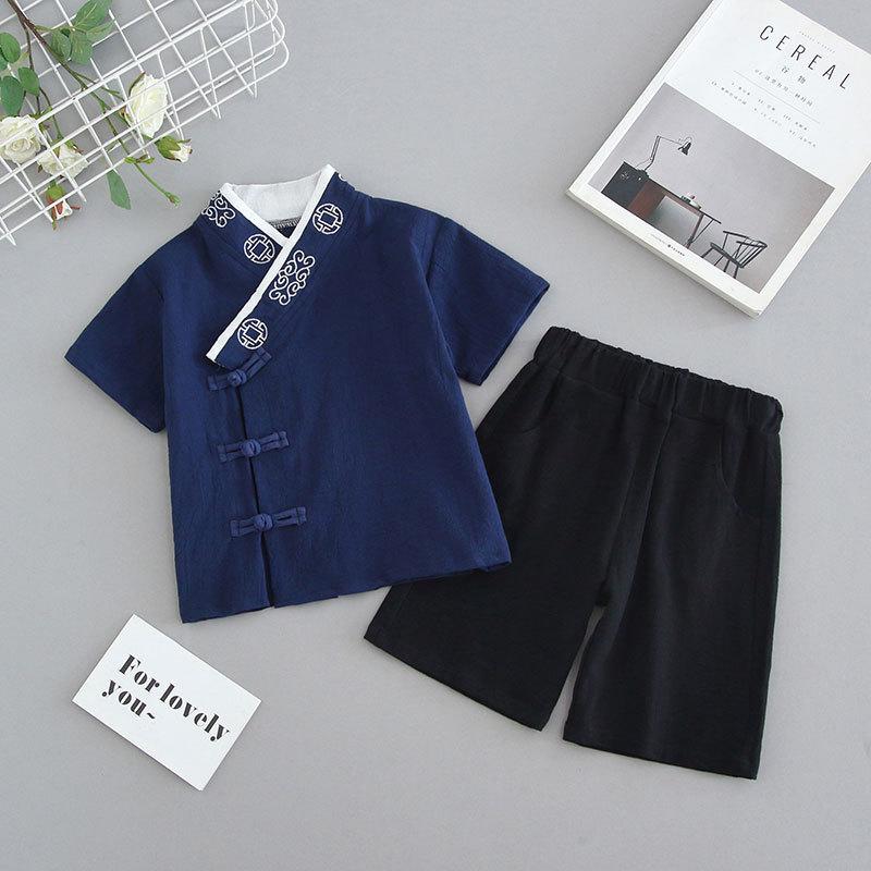 

Boys Hanbok Suit Summer Children s Thin Section of Short-sleeved Two-piece Set of Girls Chinese Style Tang Suit Performance Clothing Tide 140