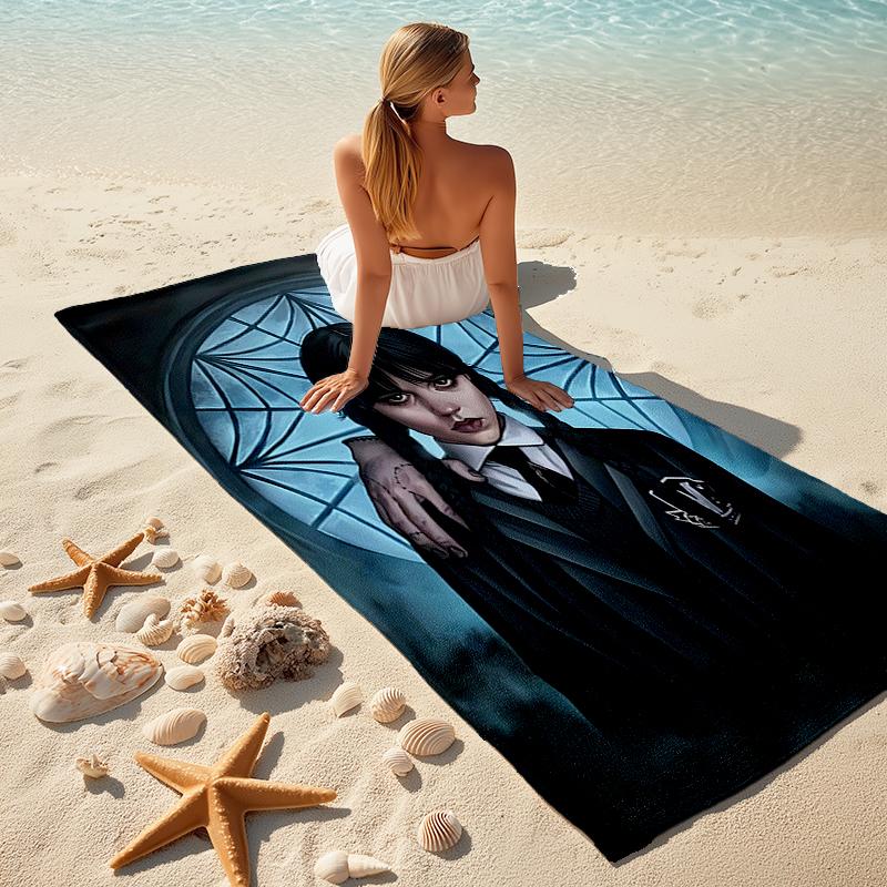 1pc Wednesday (4) Beach Towel, Comfortable and Thick, and Swimming/Bath/Picnic/Camping Towel, Suitable for Seaside Beaches