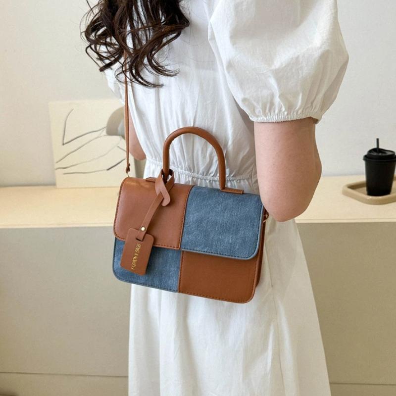 Women'S Commuter Tote Bag Pu Leather Fashion Plaid Patchwork Single-Shoulder Crossbody Bag