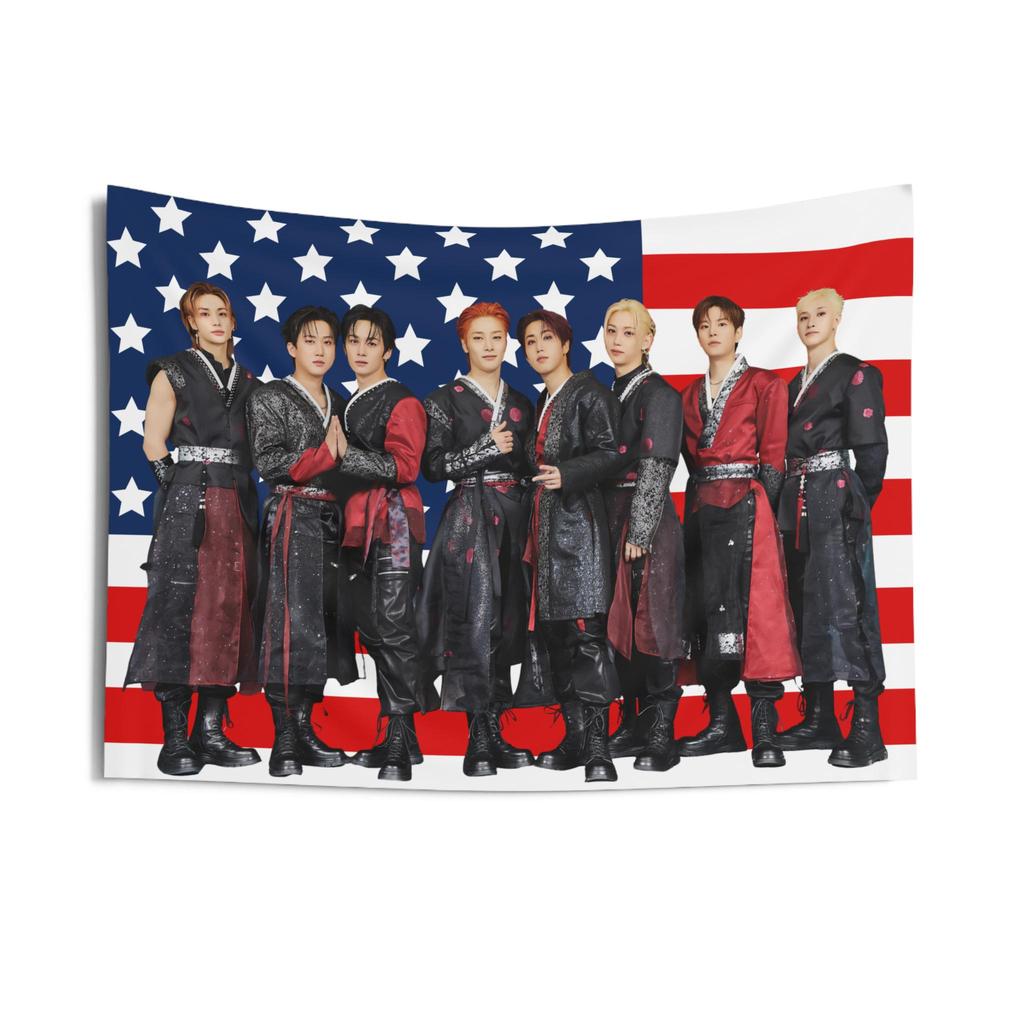 1PC Skz Concert Banner Sacred Pink American Flag Design 8 Members Fans Event Durable Home Wall Decoration