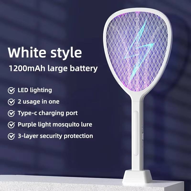 3 In 1 Widening of The Power Grid Electric Mosquito Swatter 3000V C-type Charging Mosquito and Fly Killer