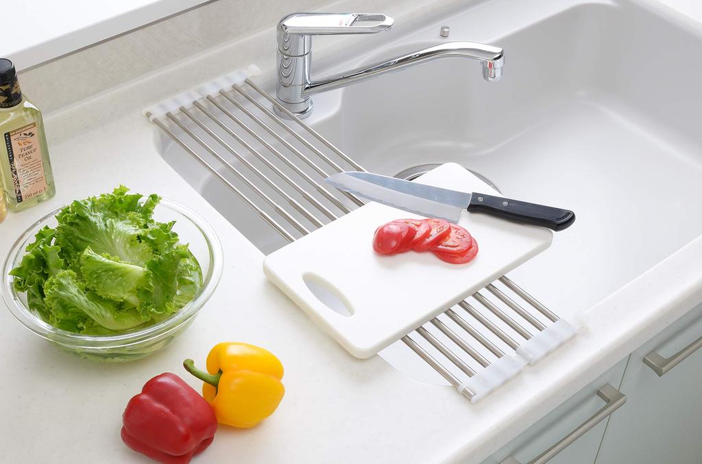 Takagi WATER AREA 2 Foldable Expandable Pipe Tray Cooking Space Drainer Folds Up for Compact Storage Adjustable To Fit Your Sink Stainless Steel Sink