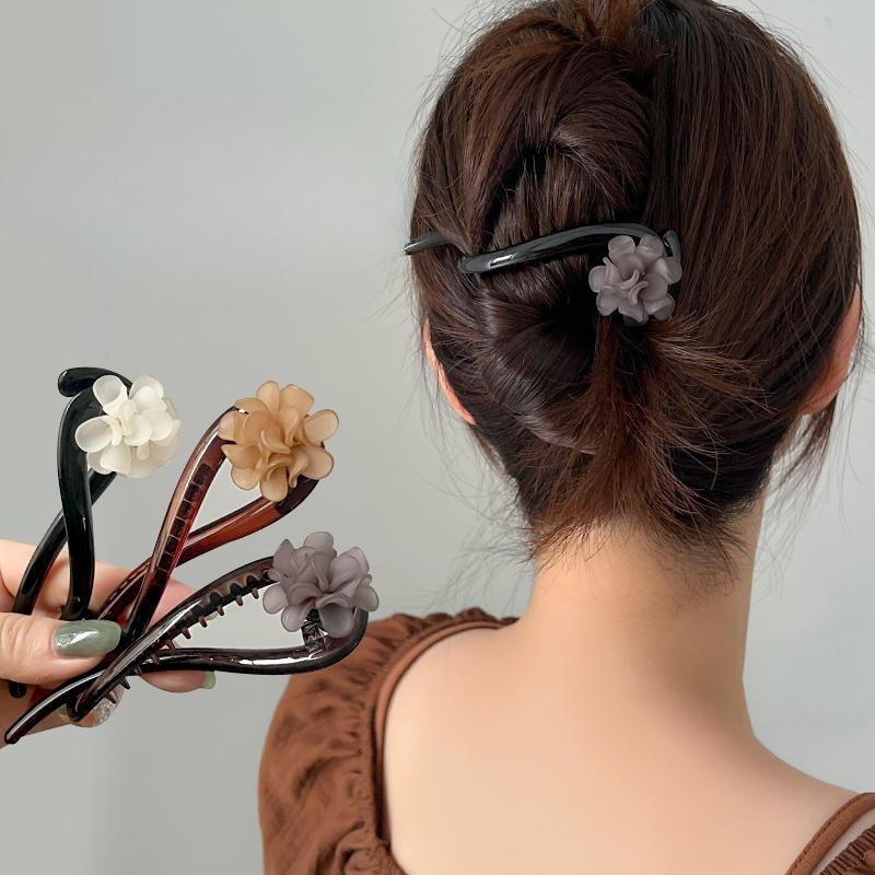 Elegant Flower Hairpin for Women Girl Simple Solid Plastic One Word Twist Clip Hairpin Shark Clip Headwear Hair Style Accessorie