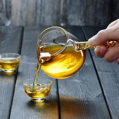 Heat Resistant Teacup Glass Gold Leaf Handle Kung Fu Fair Cup Drinkware Transparent Tea Dispenser
