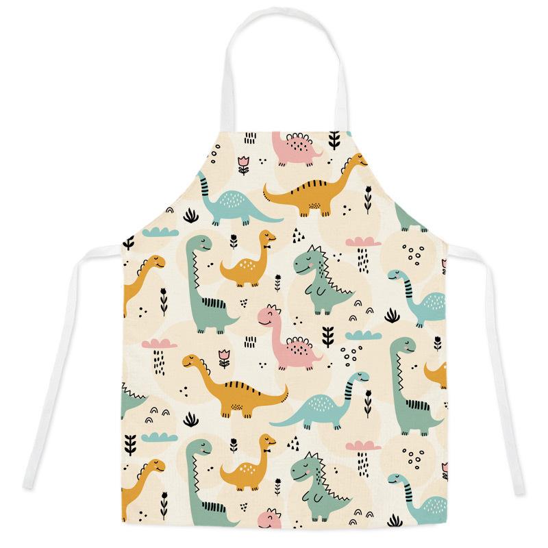 unframed Cartoon Dinosaur Cute Apron For Children Kitchen Cooking Linen Soft Fabric Adults Children Bib Apron