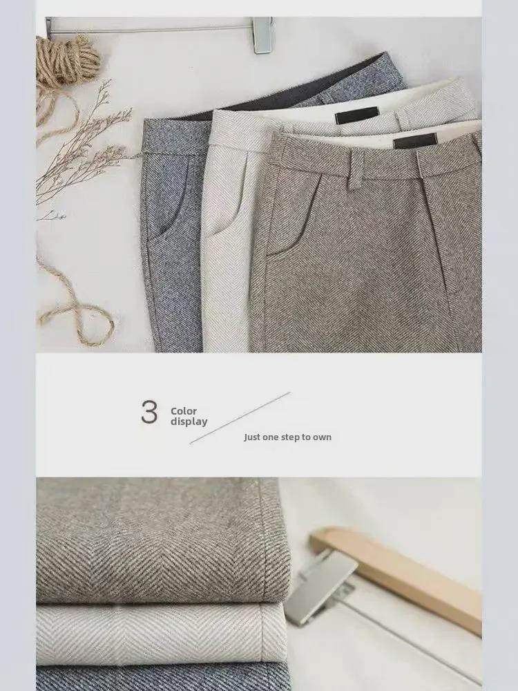 Damen High-Waist Fischgräten-Wollhose: Schlank, Lässig und Professionell