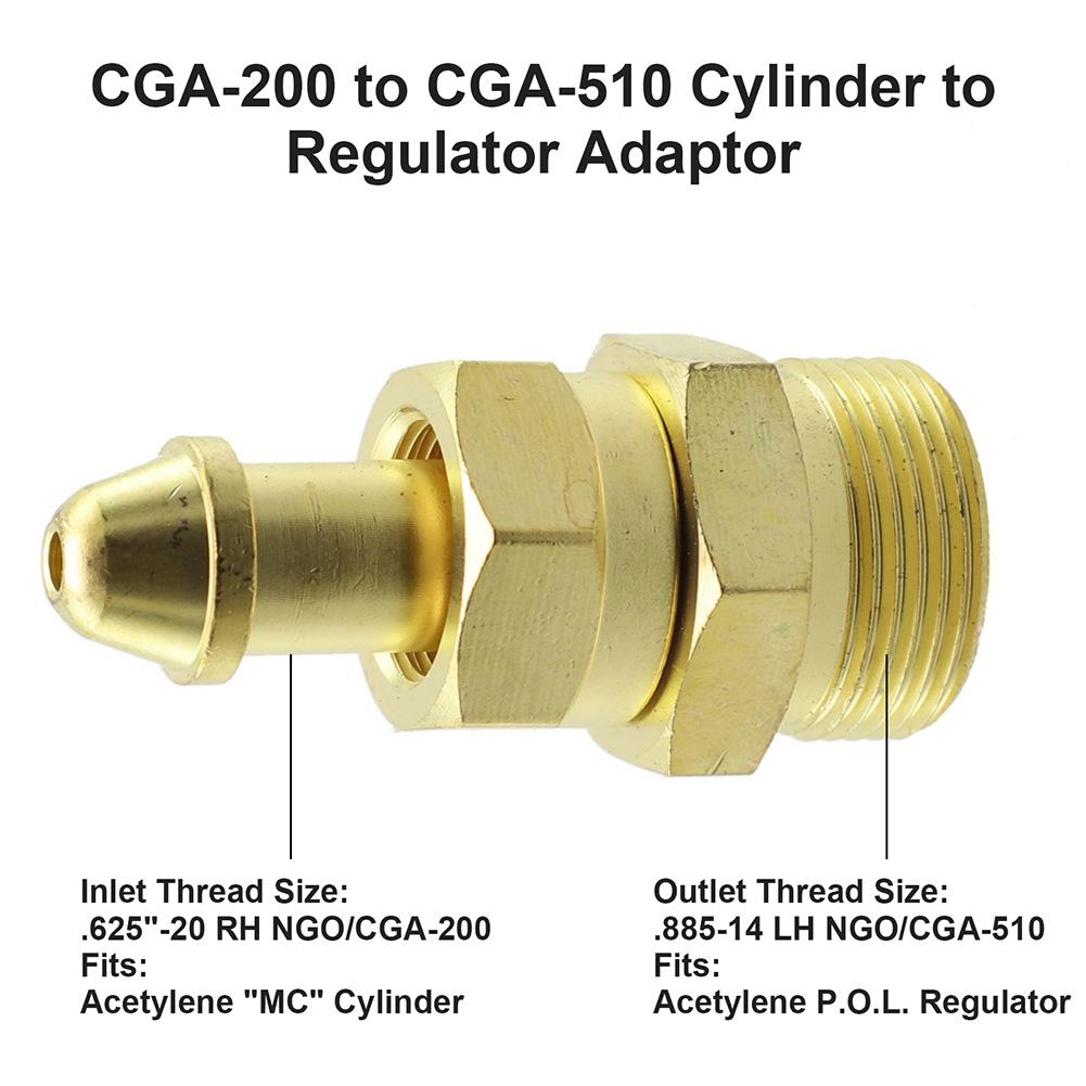 

CGA Standard Brass Adapters for Acetylene Cylinders to Regulators Includes Options for CGA 200 300 510 and 520