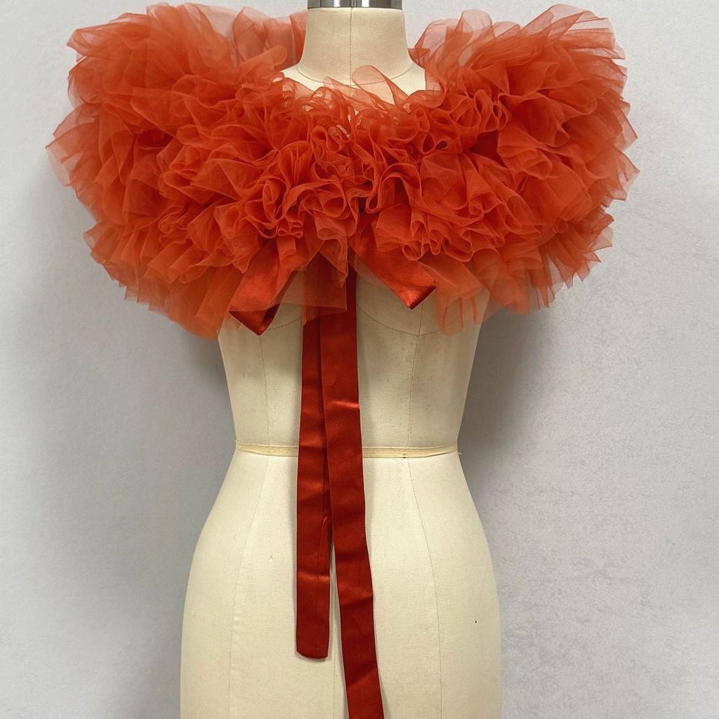 Donna Spalle Scoperte Soffice Grande Coprispalle in Tulle Nodo con Nastrino di Raso Davanti Bolero Rete Trasparente Copricostume per Matrimonio Sposa Abito da Sera Shooting Fotografico Festa