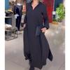 Lässiges langärmeliges V-Ausschnittkleid mit Taschen für Herbst und Winter