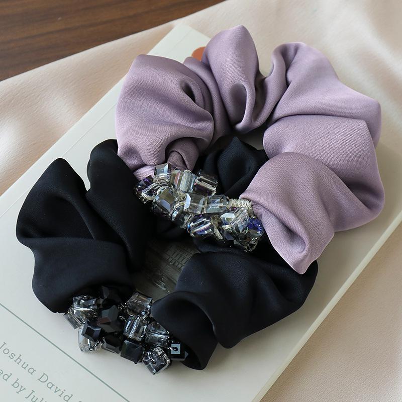 Elegant Satin Rhinestone Scrunchie for Women - Luxurious Hair Tie for Ponytails and Buns