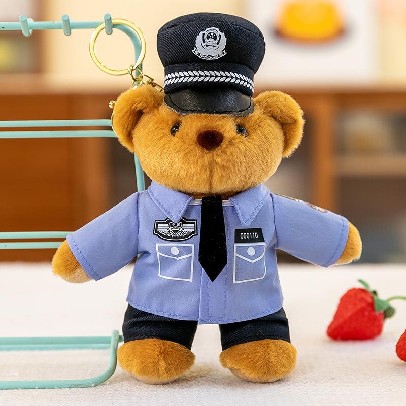 Uniform Bear Pendant Pendant Pendant Jewelry Keychain Plush Toy Traffic Police Fire Rescue Team Doll