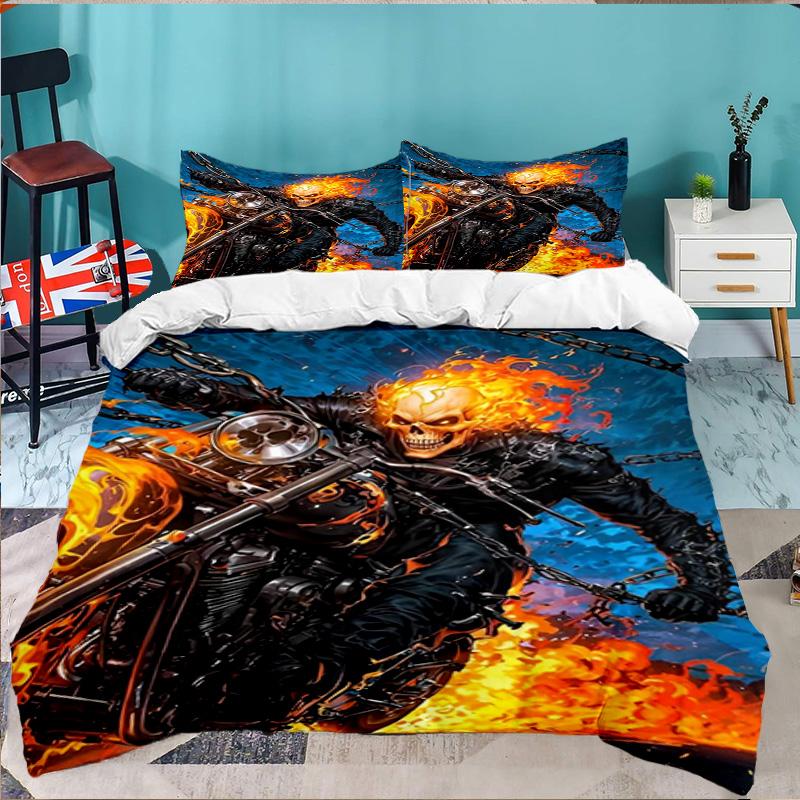Rider On Fire 3PCS Bedding set,Ideal for 1pc Duvet Cover And 2pcs Pillowcases Perfect for Fan gift,Ideal for Bedroom, Dormitory