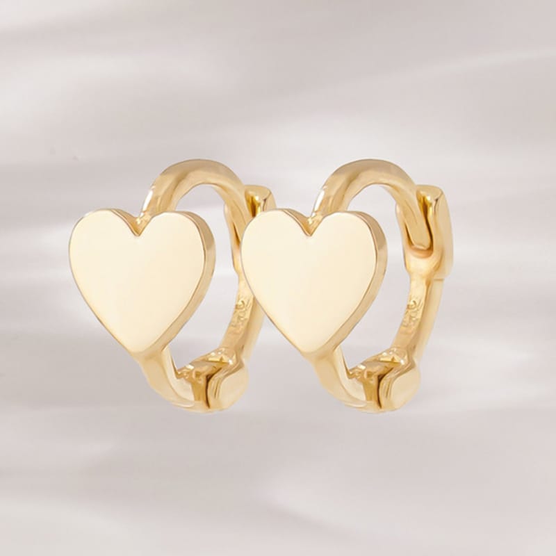 JEWNEL 14K Mini Simple Heart One-Touch Small Hoop Earrings for Earlobe