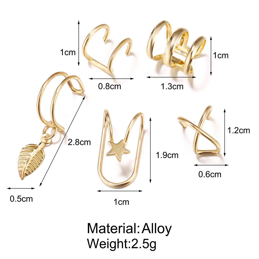 Hot Sale Ear Bone Clip Set 1-piece Creative Leaf Star Double C Cartilage Geometric Ear-free Stud Earrings