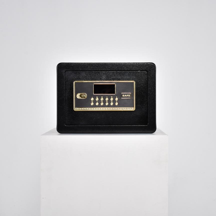 Pancerny domowy sejf z zamkiem elektronicznym i kluczem 25x35x25 cm czarny