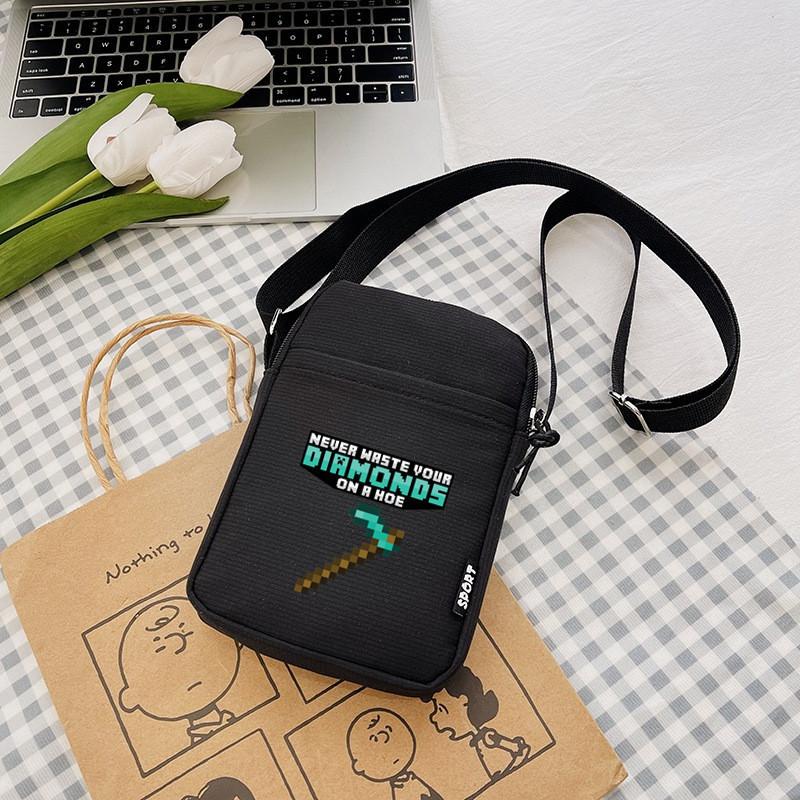Printing Minecraft Pattern Canvas Single Shoulder Crossbody Bag Gift Fashion