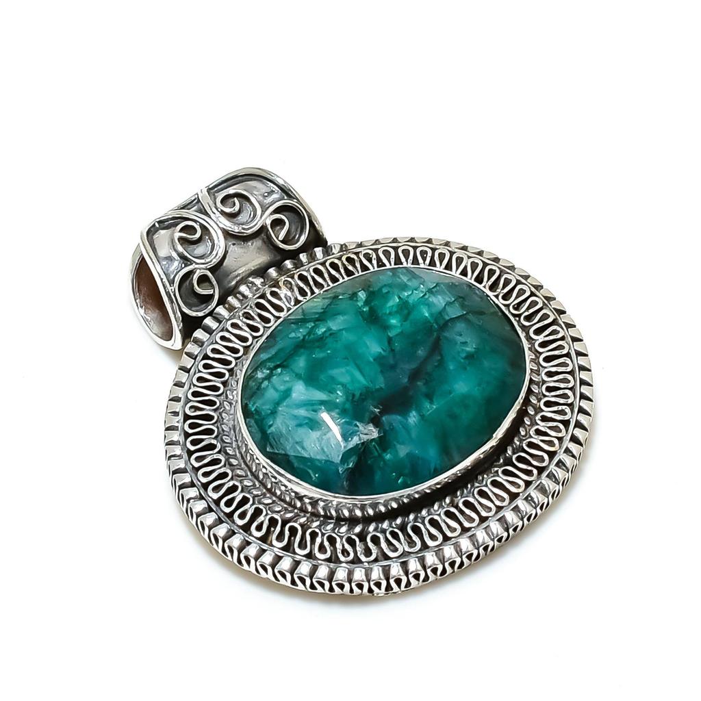 Beautiful Emerald Gemstone Silver Pendant In 925 Sterling Silver- Handmade Design, Everyday Wear Jewelry, Antique Pendant Easter Gifts