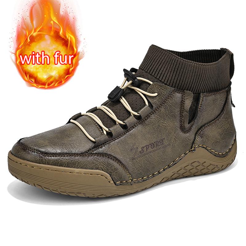 Split Leather Men Boots Hand Made Winter Ankle Boots With Fur Plus Size 38-46 Leisure Sneakers For Male Hombres Botas