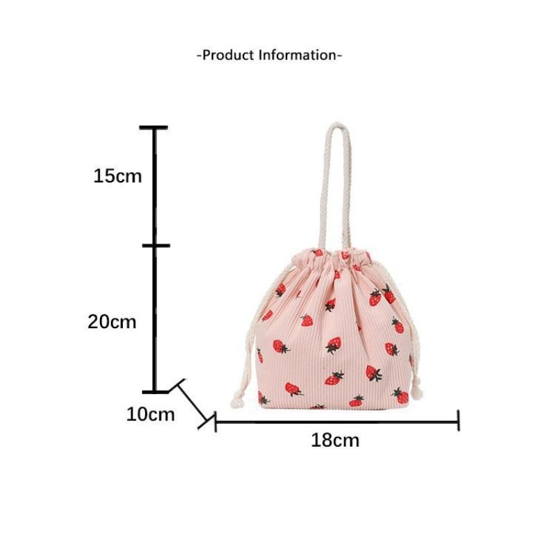 Cute Corduroy Handbag Fresh Strawberry Drawstring Bag Key Headphone Data Cable Organizer Pouch Student Makeup Bag Toiletry Bag