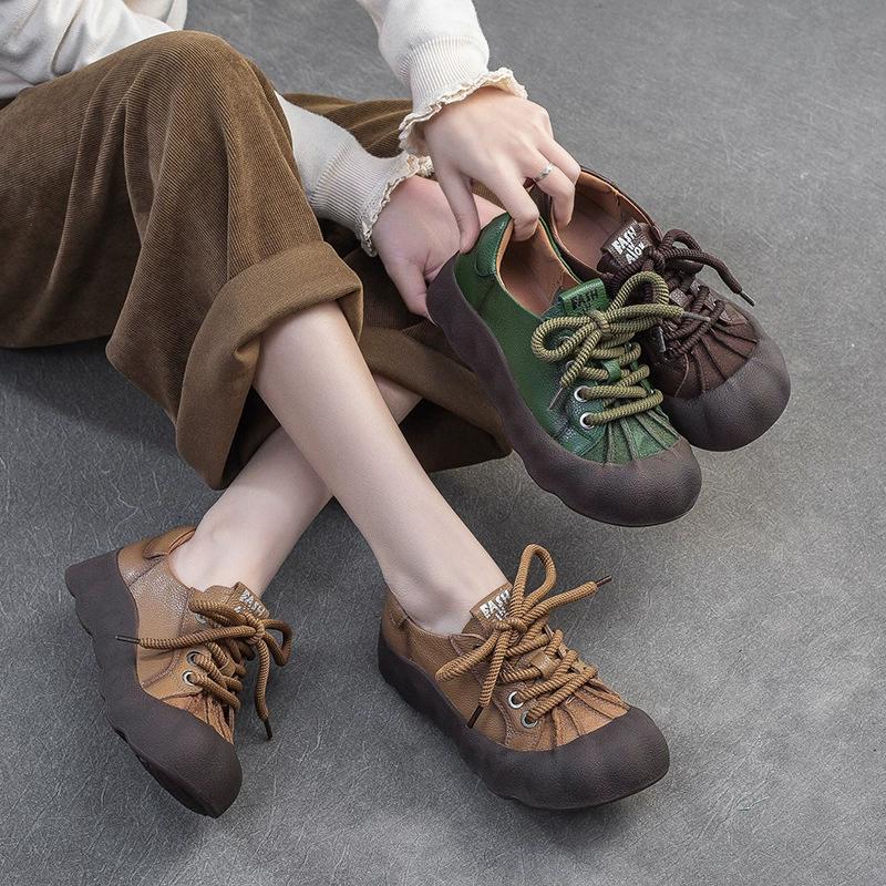 Fashion GKTINOO 2025 Spring Summer New Retro Thick Soled Shoes Casual Sneakers Big Toe Genuine Leather Women's Flat Platform Shoes