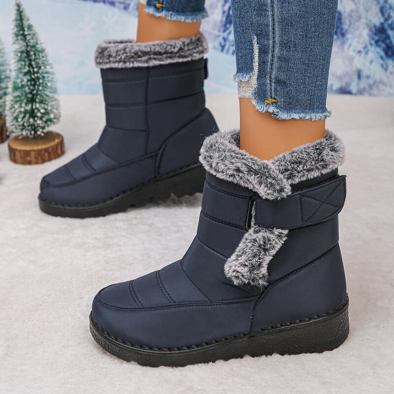 Retro Waterproof Fabric Snow Boots Women 2025 Winter Warm Short Plush Ankle Booties Casual Non Slip Hiking Sneakers Size 43