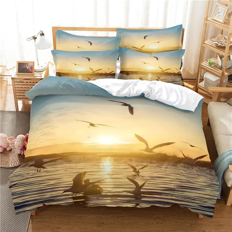 3D Printed Cotton Duvet Cover Sets Seascape Home Textile Kids, Adults Bed Set Queen Size Duvet Cover With Pillowcase Bedclothes